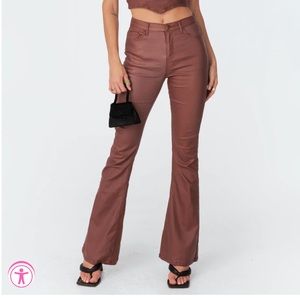Edikted Flare Leather Pants in Brown (NWT)